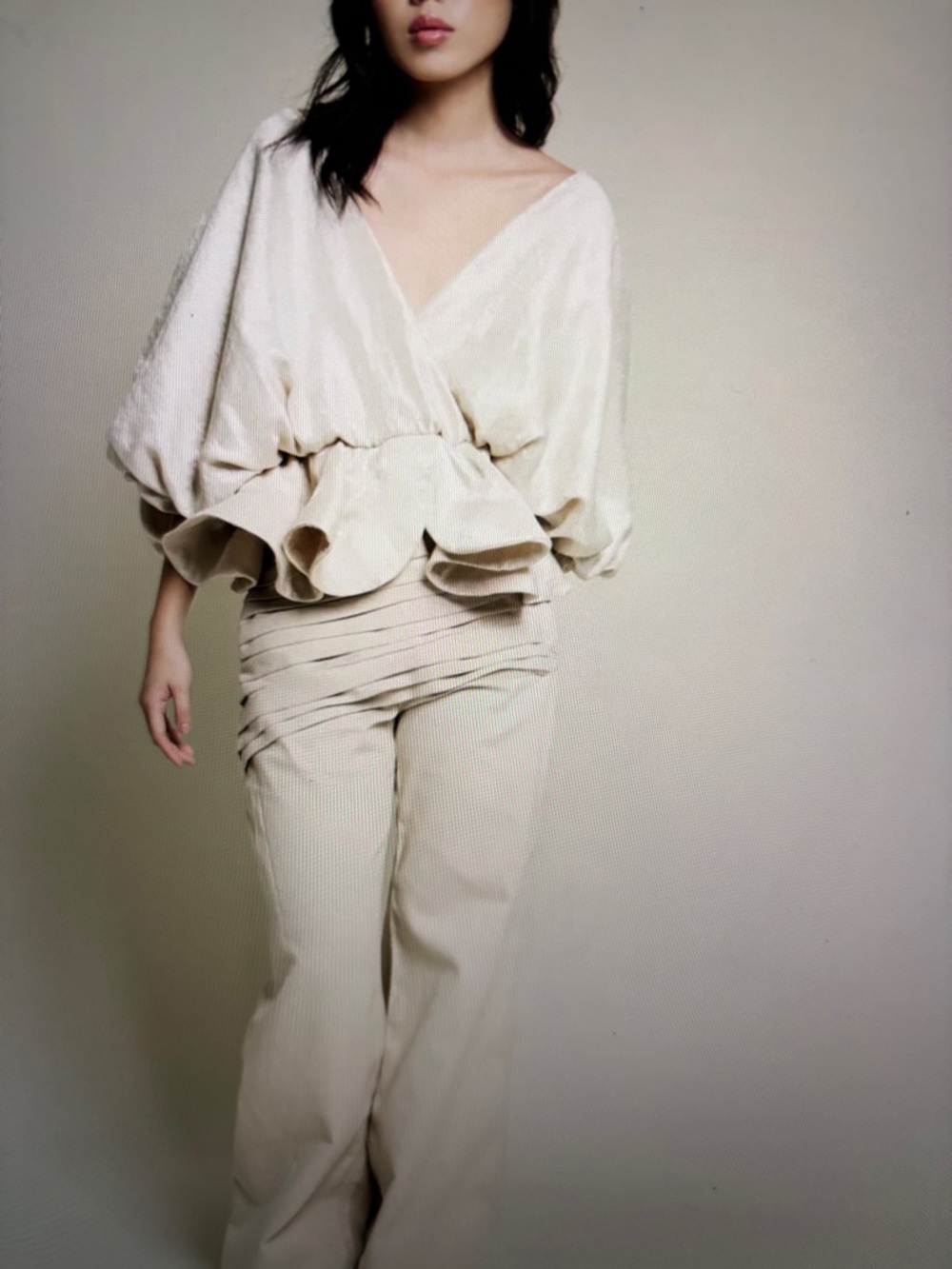 Women's Cream Ruffle Peplum Blouse